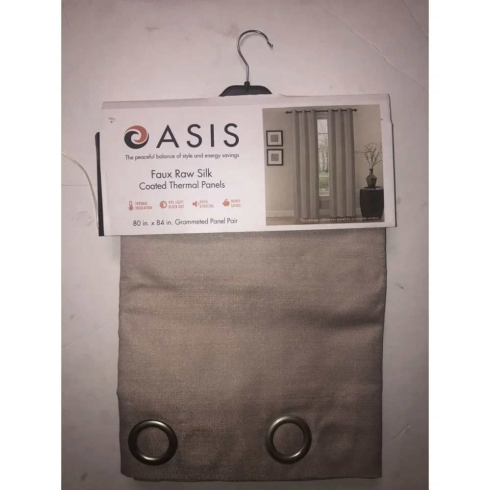 Curtains Blackout Darkening Insulating Grommets Faux Raw Silk Taupe 80x84